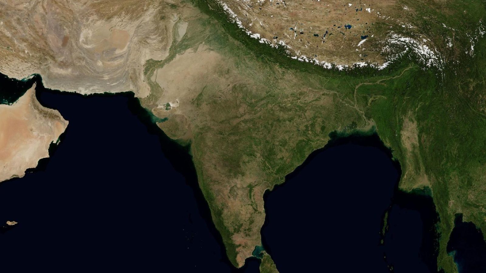 India and the Arabian Sea from orbit, in a real satellite image